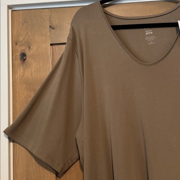 NWT J. Jill Perfect Pima v-neck elbow sleeve tee Shirt Top Womens 4X Shitake - Picture 3 of 8